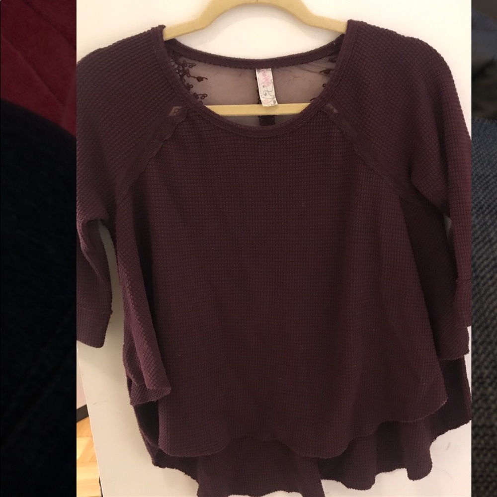 Free People Burgundy thermal/waffle material top